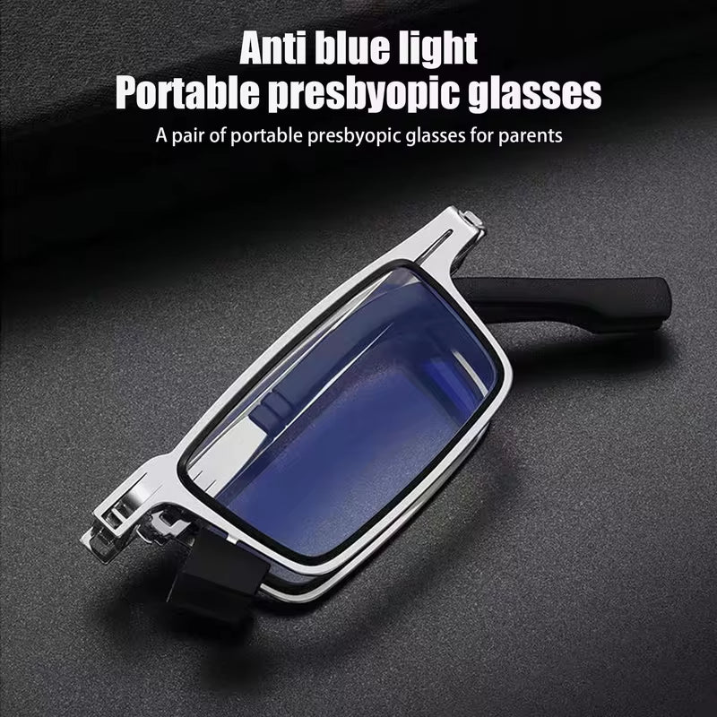 Portable Folding Reading Glasses for Men Metal round Square anti Blue Light Eyeglasses Men Presbyopia Gafas with Diopters Plus