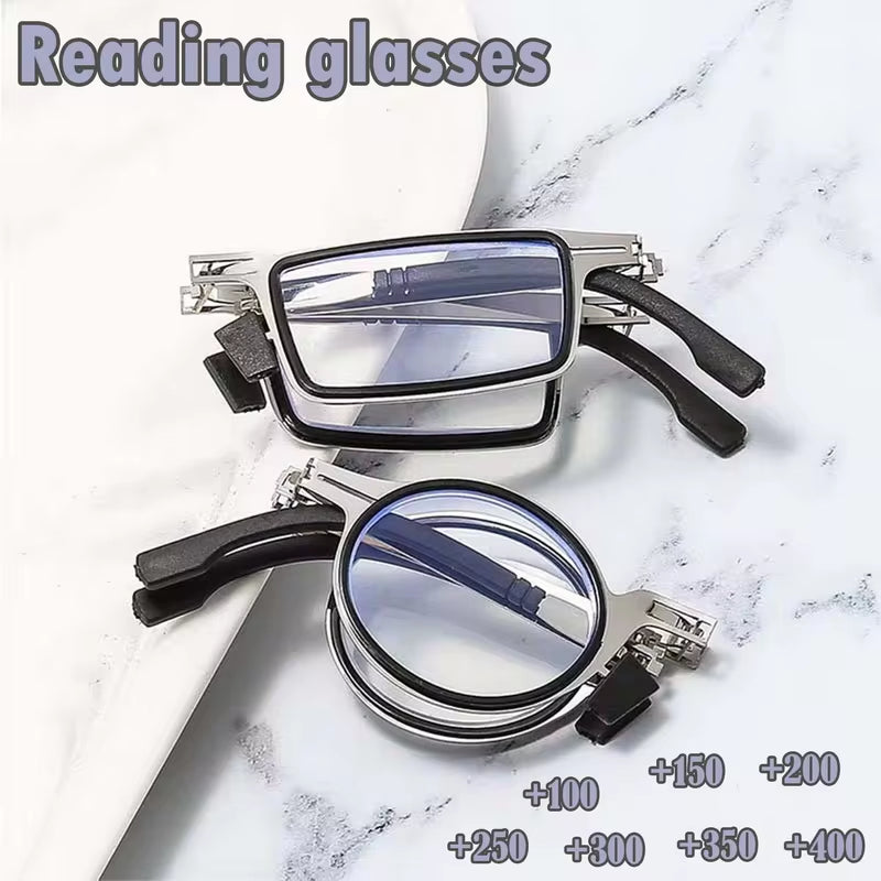 Portable Folding Reading Glasses for Men Metal round Square anti Blue Light Eyeglasses Men Presbyopia Gafas with Diopters Plus